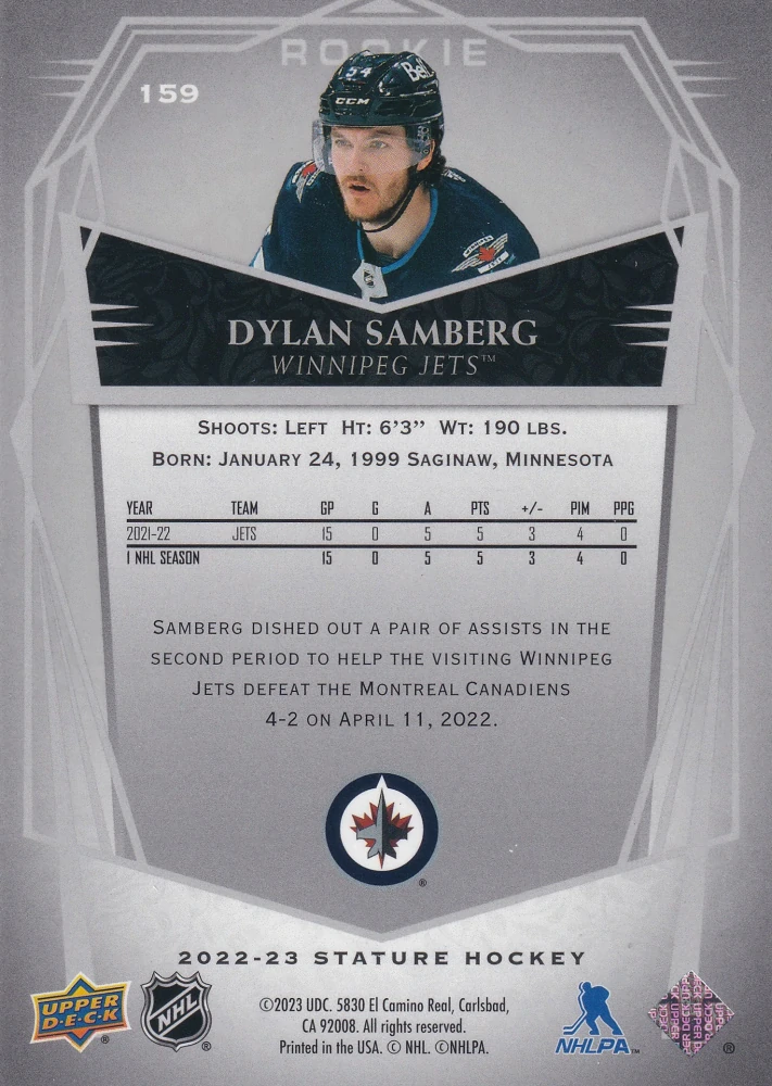 2022-23 UD Stature - Dylan Samberg - Rookie Design Variant /65 #159