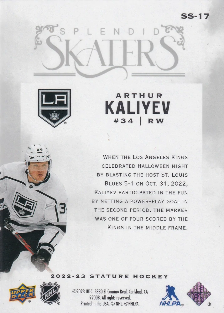 2022-23 UD Stature - Arthur Kaliyev - Splendid Skaters #SS-17
