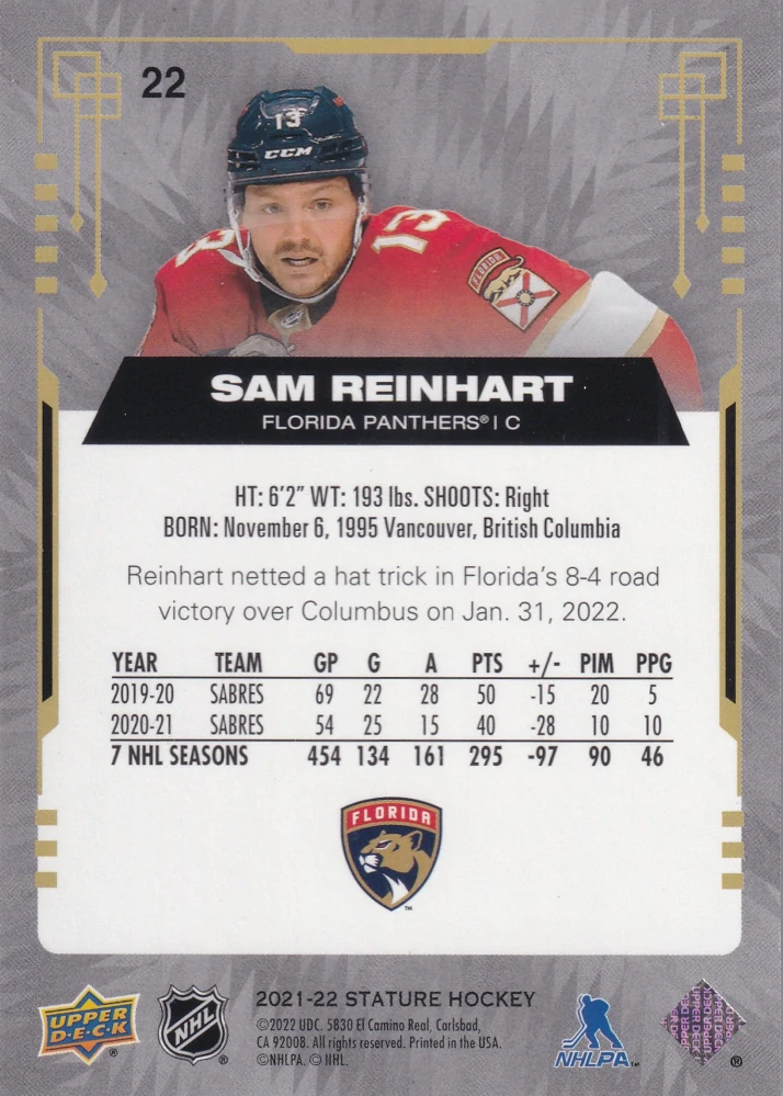 2021-22 UD Stature - Sam Reinhart #22