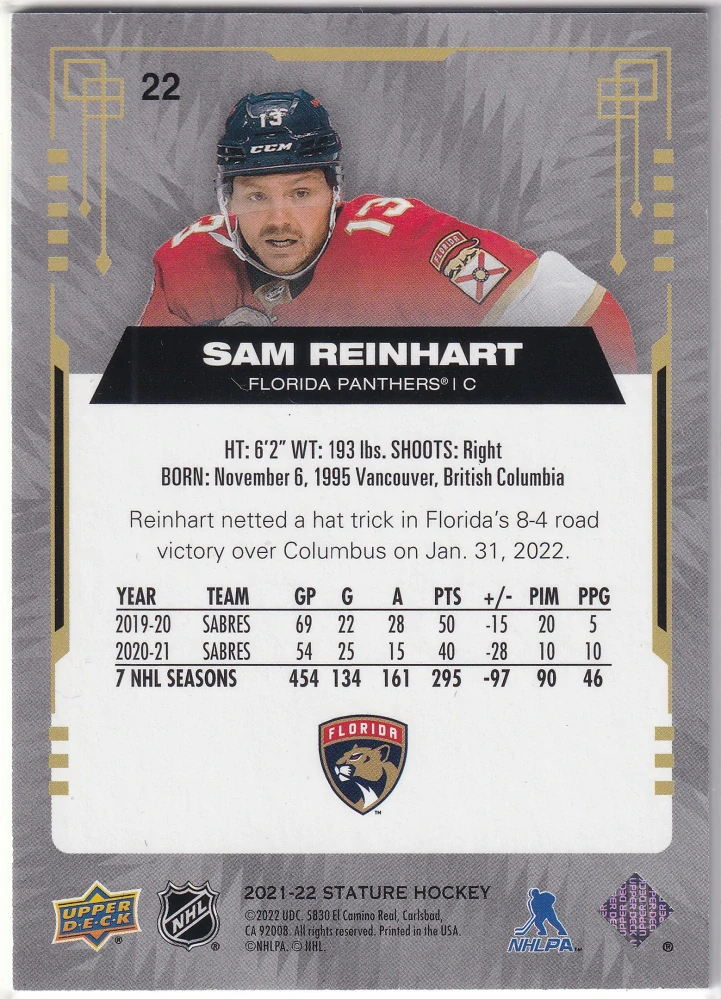 2021-22 UD Stature - Sam Reinhart #22