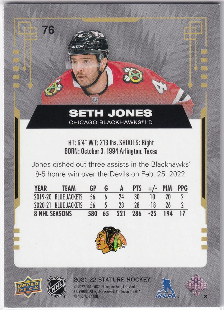 2021-22 UD Stature - Seth Jones #76