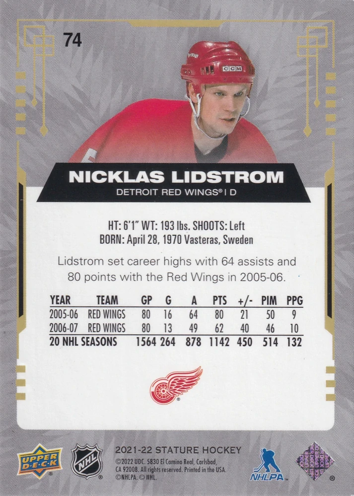 2021-22 UD Stature - Nicklas Lidstrom #74