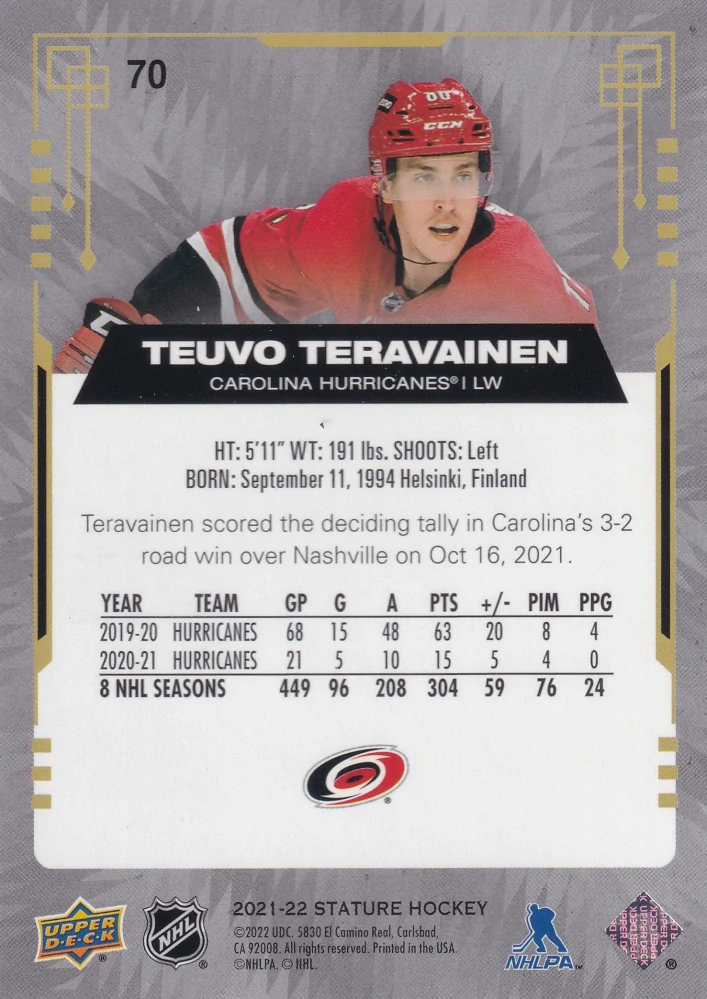 2021-22 UD Stature - Teuvo Teravainen - Green /149 #70