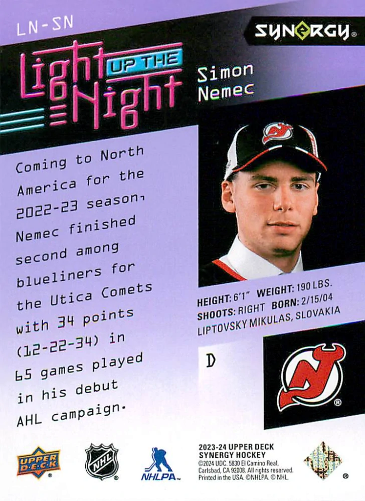 2023-24 UD Synergy - Šimon Němec - Light Up The Night /999 #LN-SN