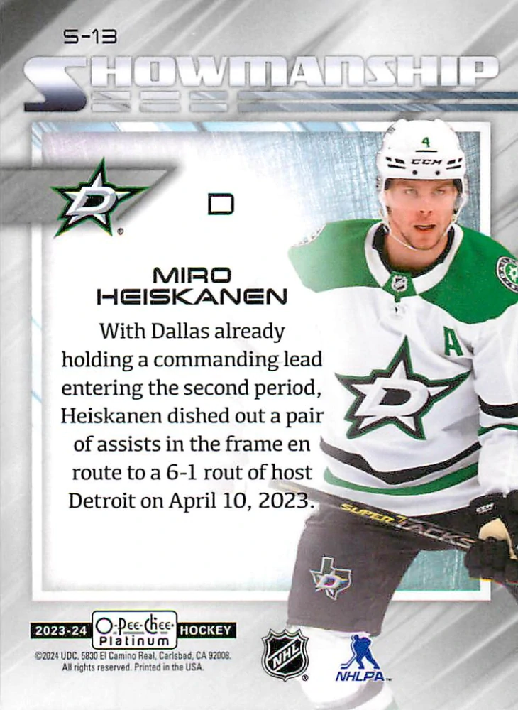 2023-24 UD O-Pee-Chee Platinum - Miro Heiskanen - Showmanship #S-13