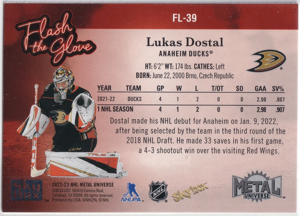 2022-23 UD Skybox Metal Universe - Lukáš Dostál - Flash The Glove #FL-39