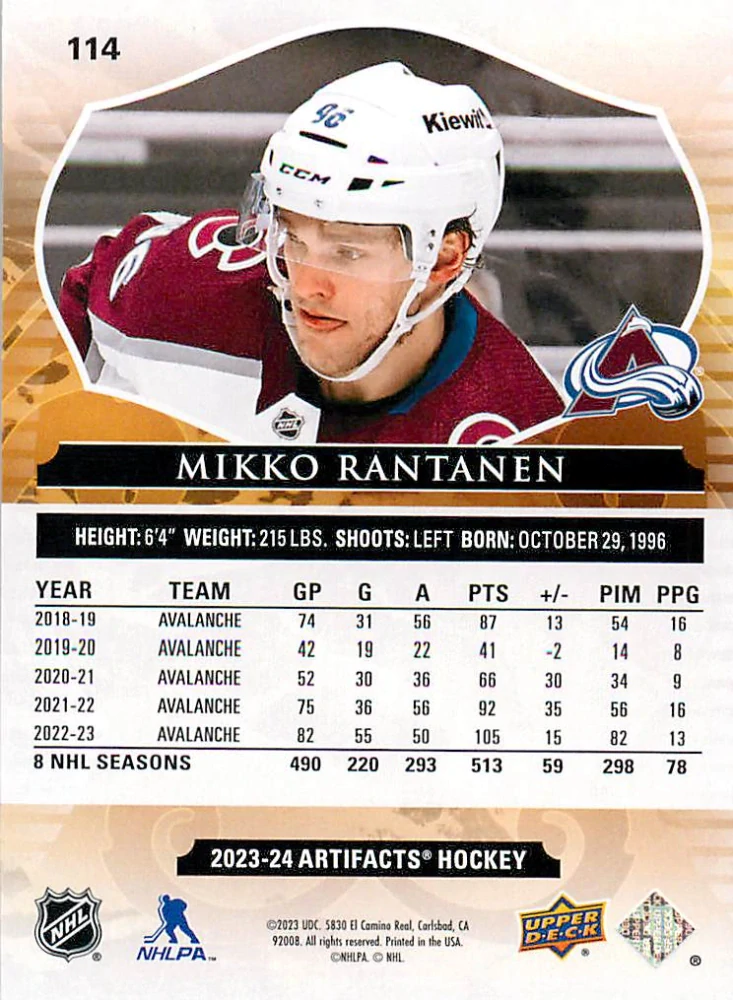 2023-24 UD Artifacts - Mikko Rantanen - Royal Blue /199 #114