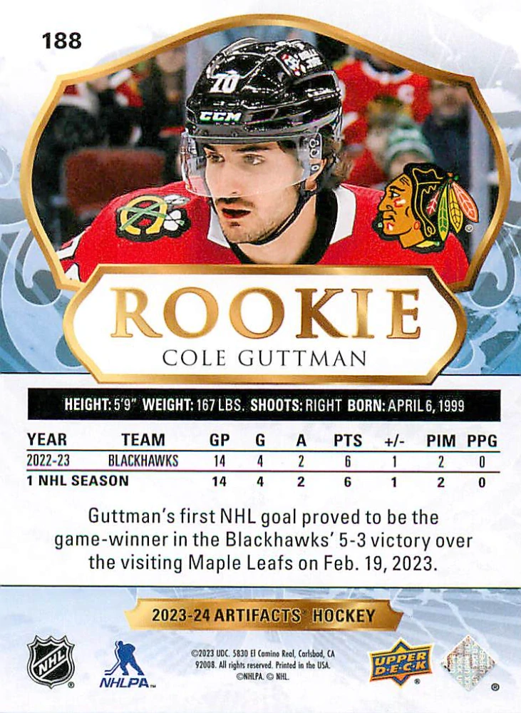 2023-24 UD Artifacts - Cole Guttman - Rookie /999 #188