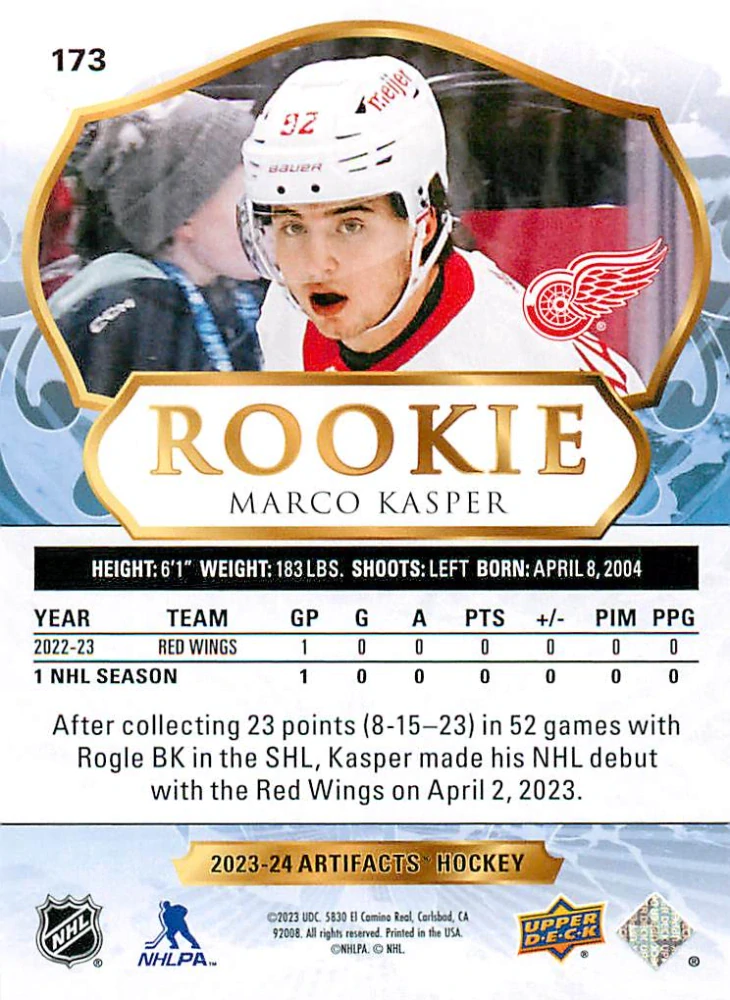 2023-24 UD Artifacts - Marco Kasper - Rookie Ruby /499 #173