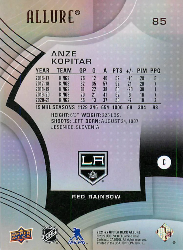 2021-22 UD Allure - Anze Kopitar - Red Rainbow #85