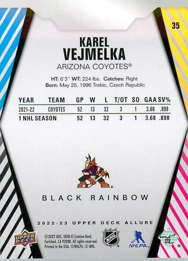 2022-23 UD Allure - Karel Vejmelka - Black Rainbow #35