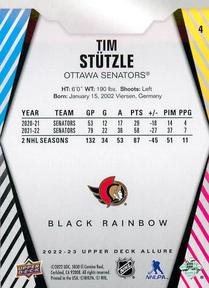 2022-23 UD Allure - Tim Stutzle - Black Rainbow #4