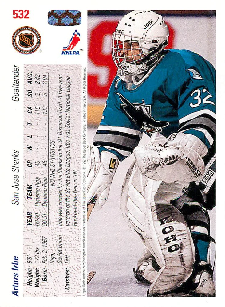 1991-92 UD Series - Arturs Irbe #532