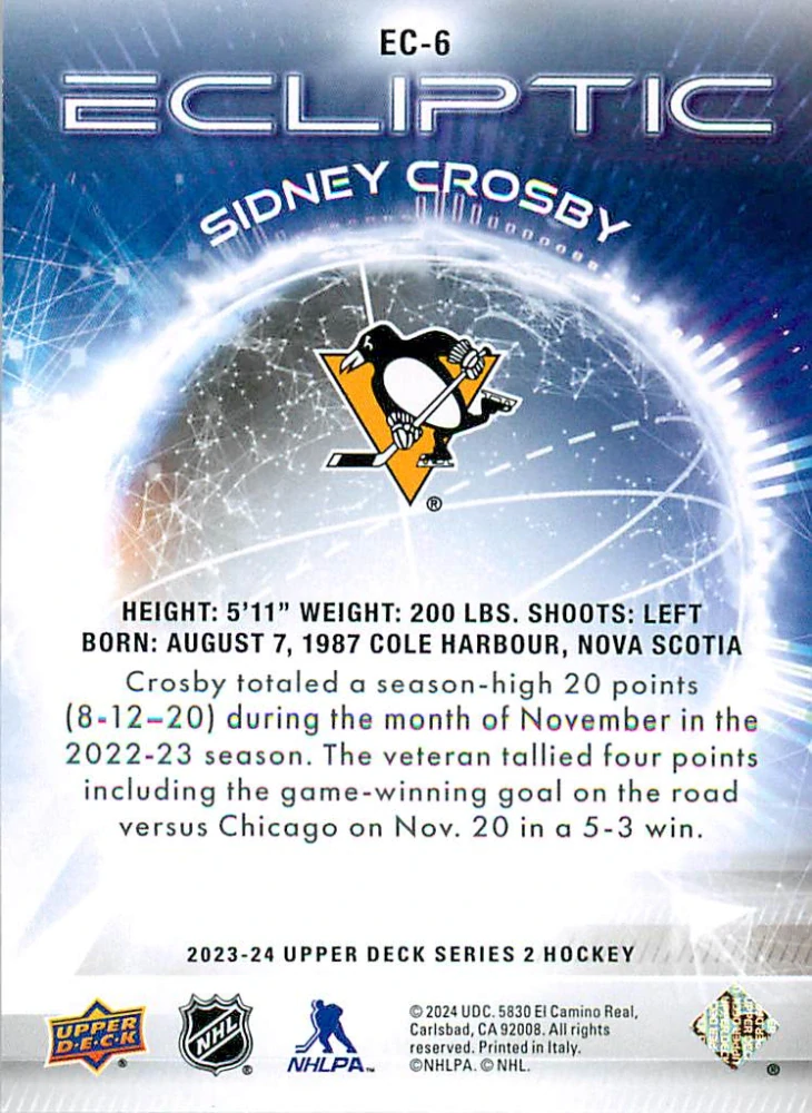 2023-24 UD Series 2 - Sidney Crosby - Ecliptic #EC-6