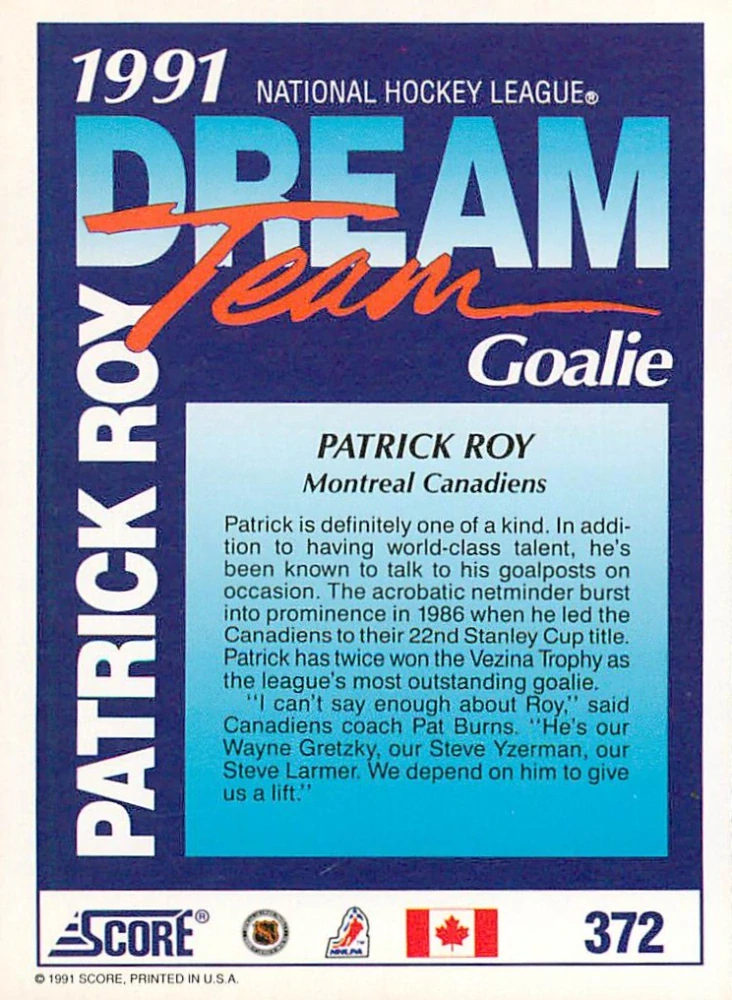 1991-92 Score - Patrick Roy - Dream Team (English) #372