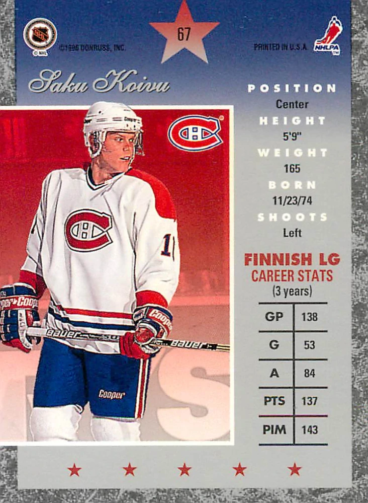 1995-96 Donruss Elite - Saku Koivu #67
