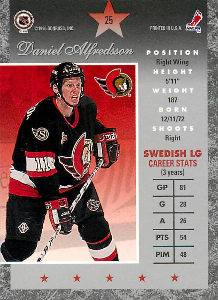 1995-96 Donruss Elite - Daniel Alfredsson #25