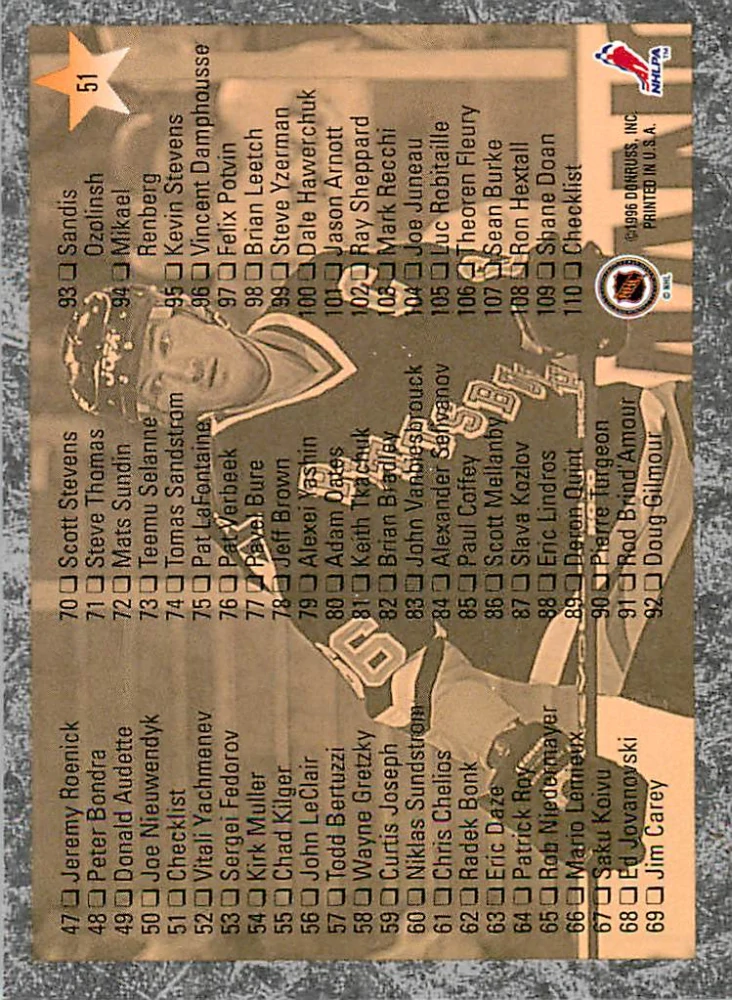 1995-96 Donruss Elite - Mario Lemieux - Checklist #51