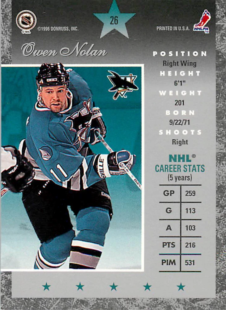 1995-96 Donruss Elite - Owen Nolan #26