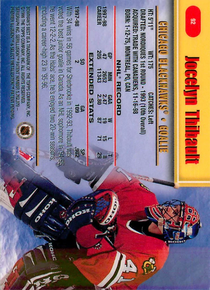 1998-99 Bowman's Best - Jocelyn Thibault #92