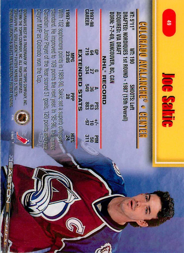 1998-99 Bowman's Best - Joe Sakic #49