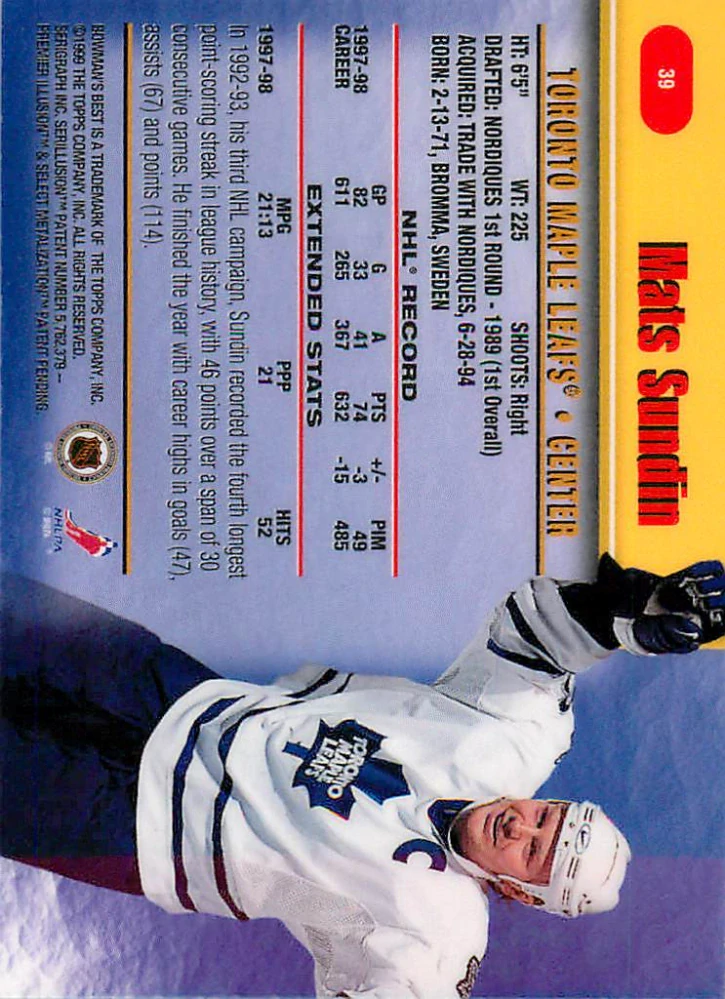 1998-99 Bowman's Best - Mats SUndin #39