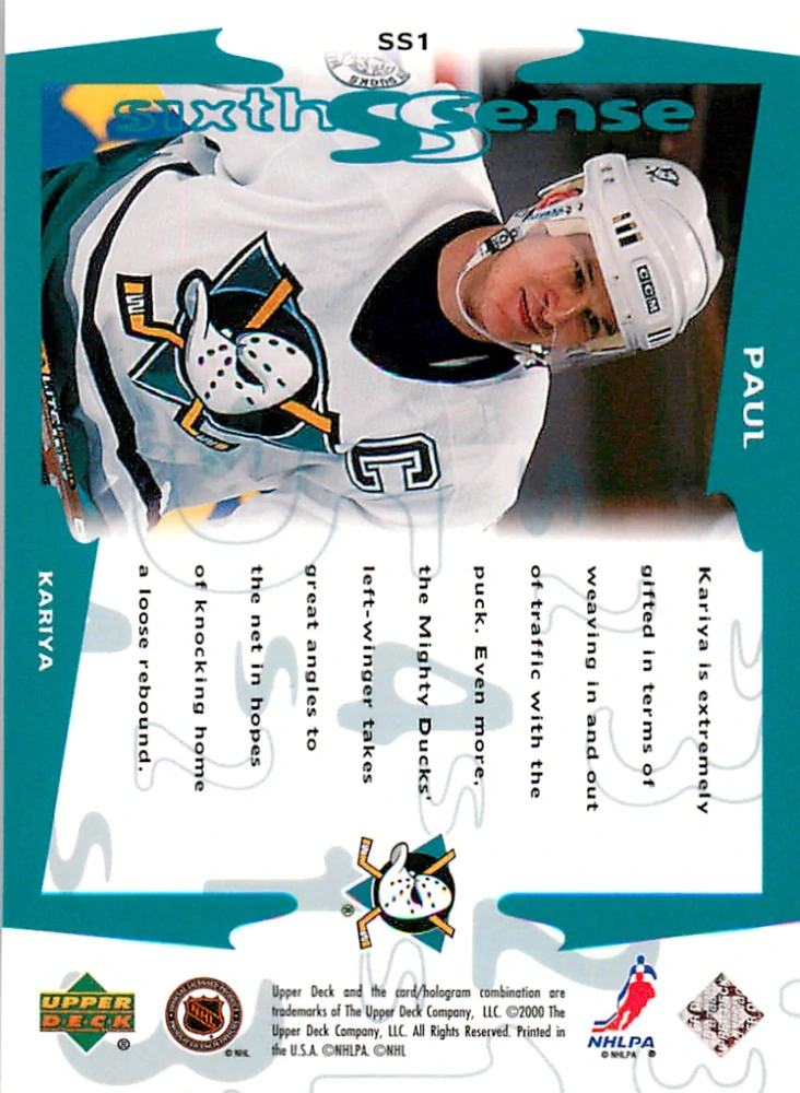 1999-00 UD Series 2 - Paul Kariya - Sixth Sense #SS1