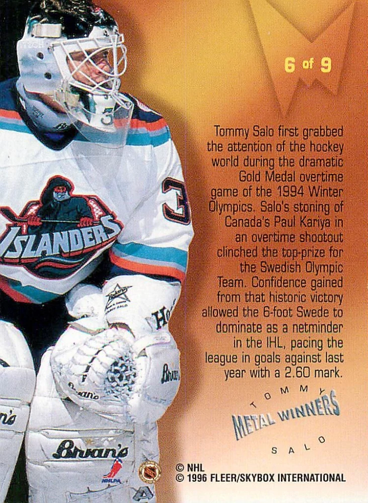 1995-96 Fleer Metal - Tommy Salo - Metal Winners #6