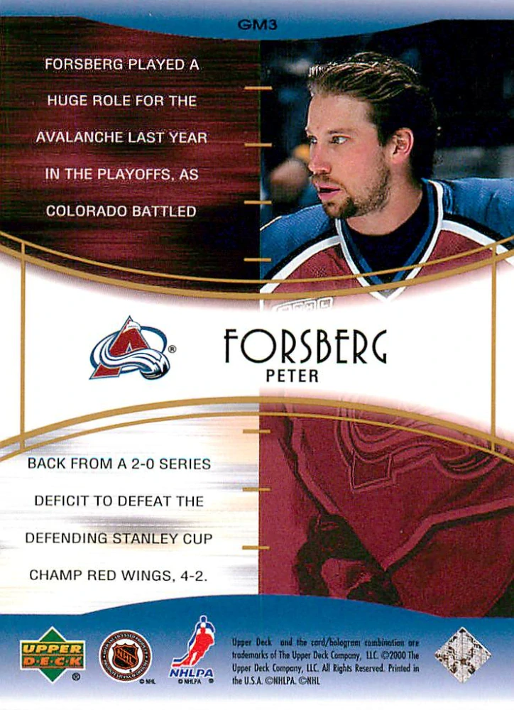 1999-00 UD MVP Stanley Cup Edition - Peter Forsberg - Golden Memories #GM3