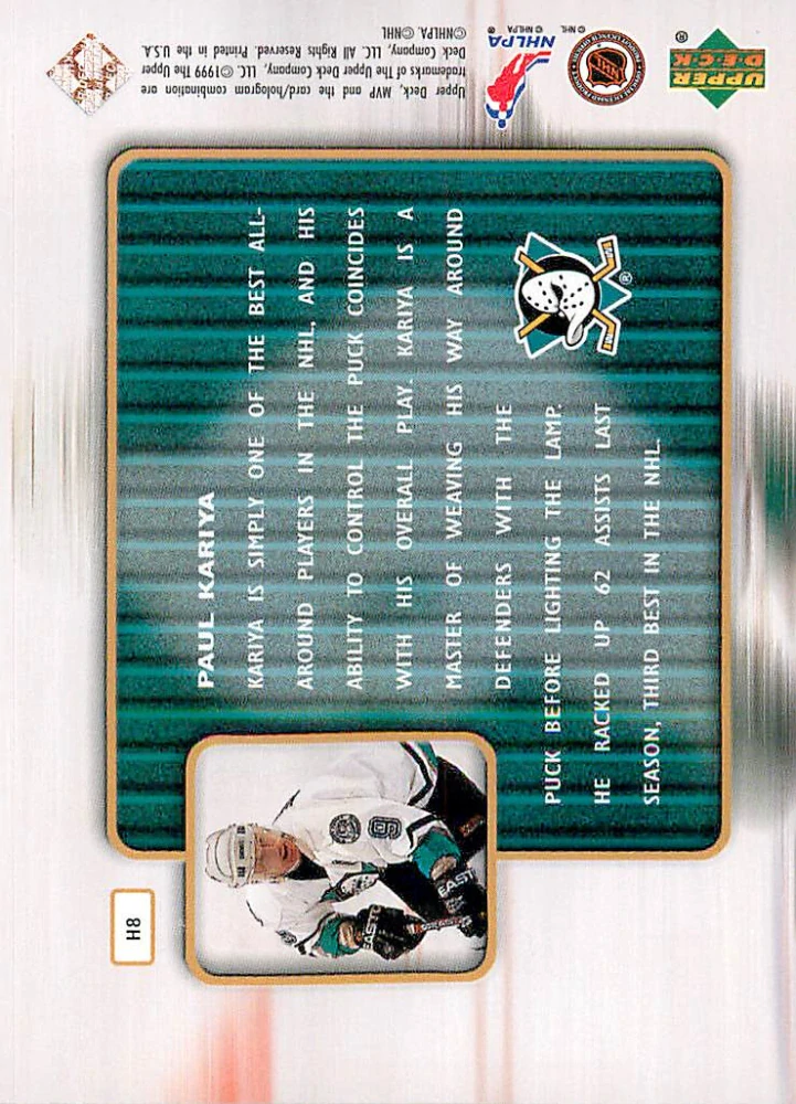1999-00 UD MVP - Paul Kariya - Hands of Gold #H8