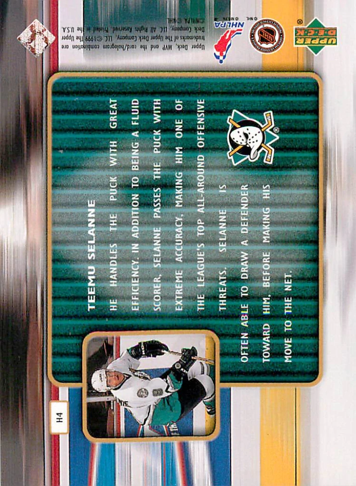 1999-00 UD MVP - Teemu Selanne - Hands of Gold #H4