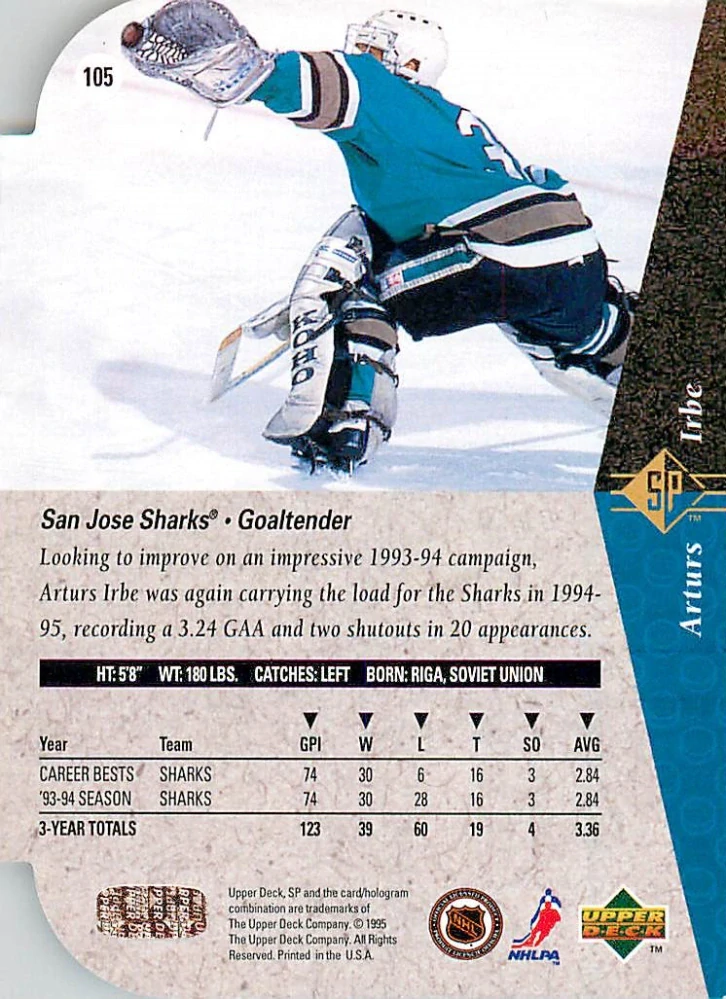 1994-95 UD SP - Arturs Irbe - Die-Cut #105