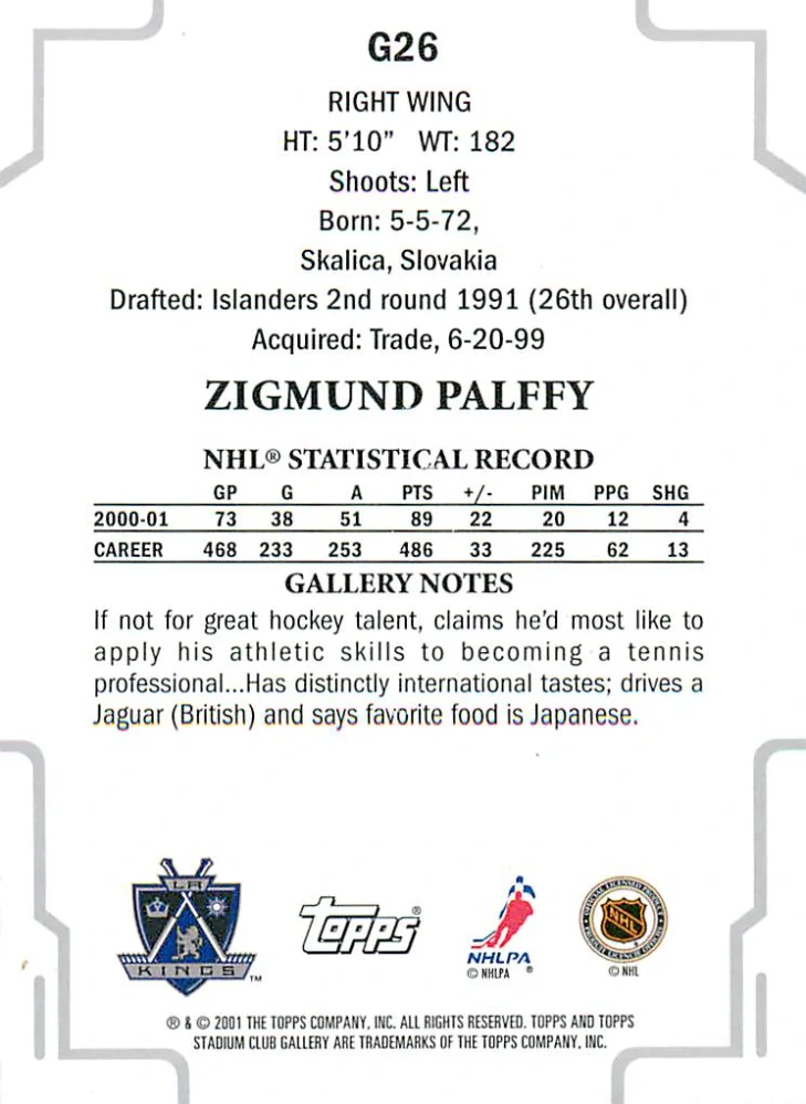 2001-02 Topps Stadium Club - Žigmund Pálffy - Gallery #G26