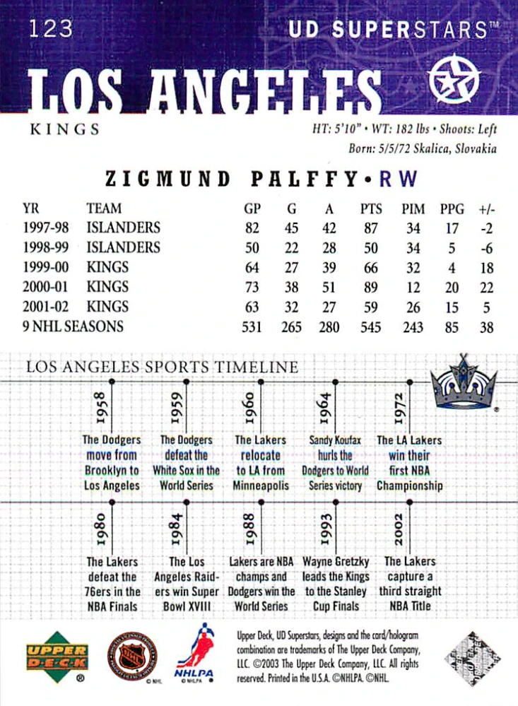 2002-03 UD Superstars - Žigmund Pálffy #123