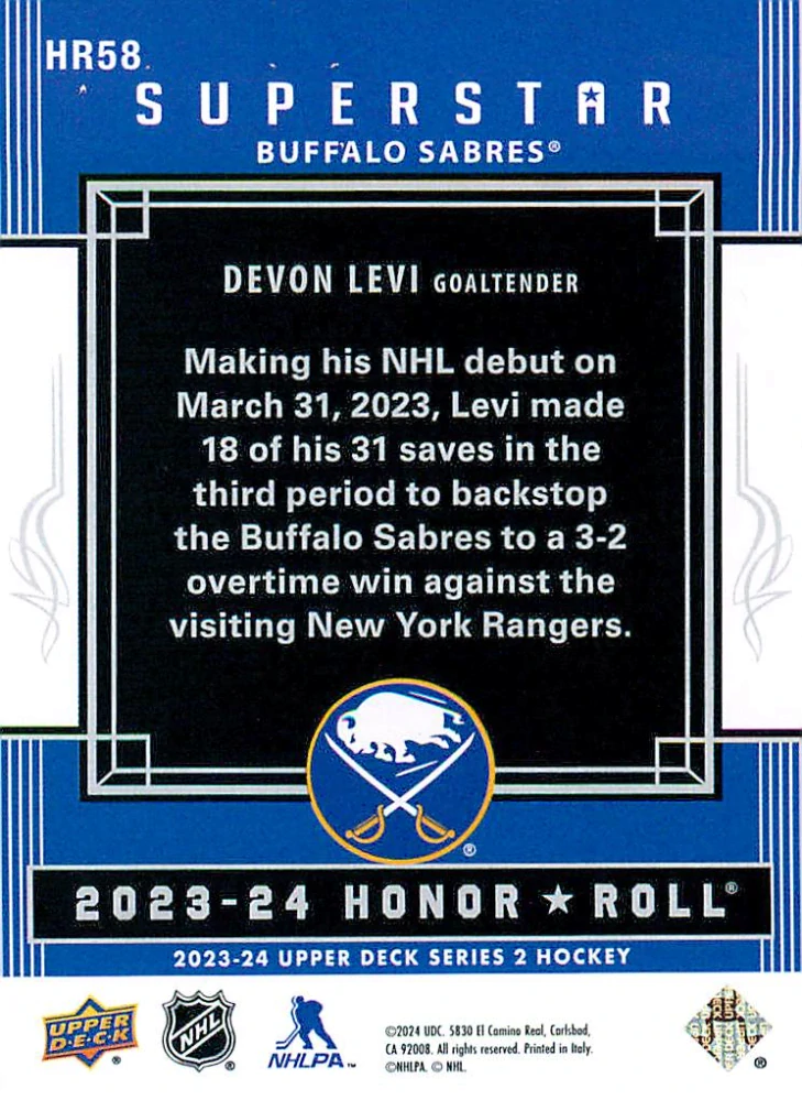 2023-24 UD Series 2 - Devon Levi - Superstar Honor Roll #HR58