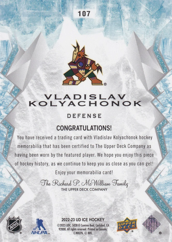 2022-23 UD Ice - Vladislav Kolyachonok - Rookie Jersey  #107