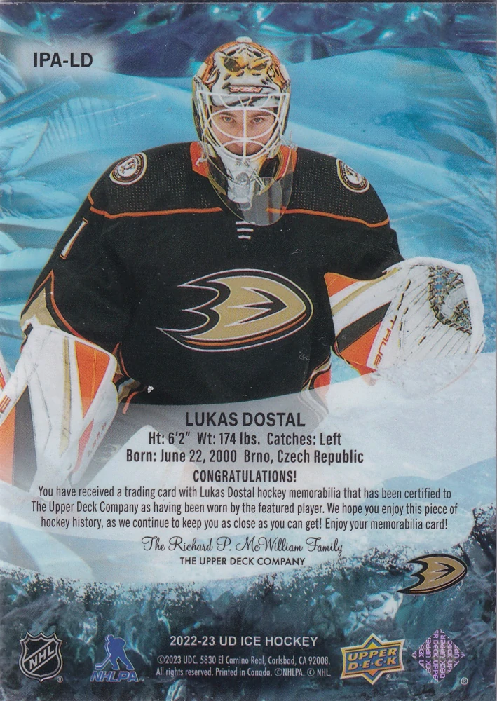 2022-23 UD Ice - Lukáš Dostál - Premieres Jersey #IPA-LD