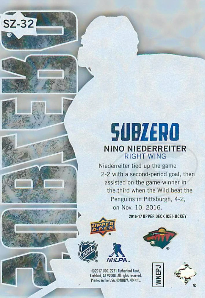 2016-17 UD Ice - Nino Niederreiter - Sub Zero #SZ-32