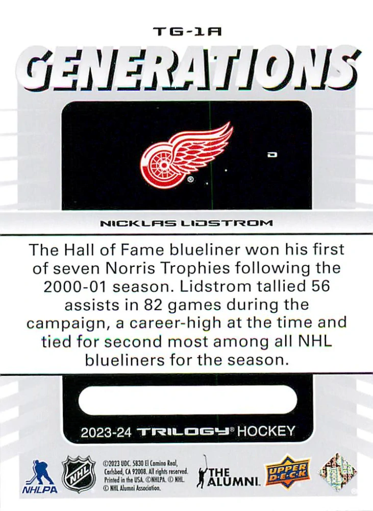 2023-24 UD Trilogy - Nicklas Lidstrom - Generations #TG-1A