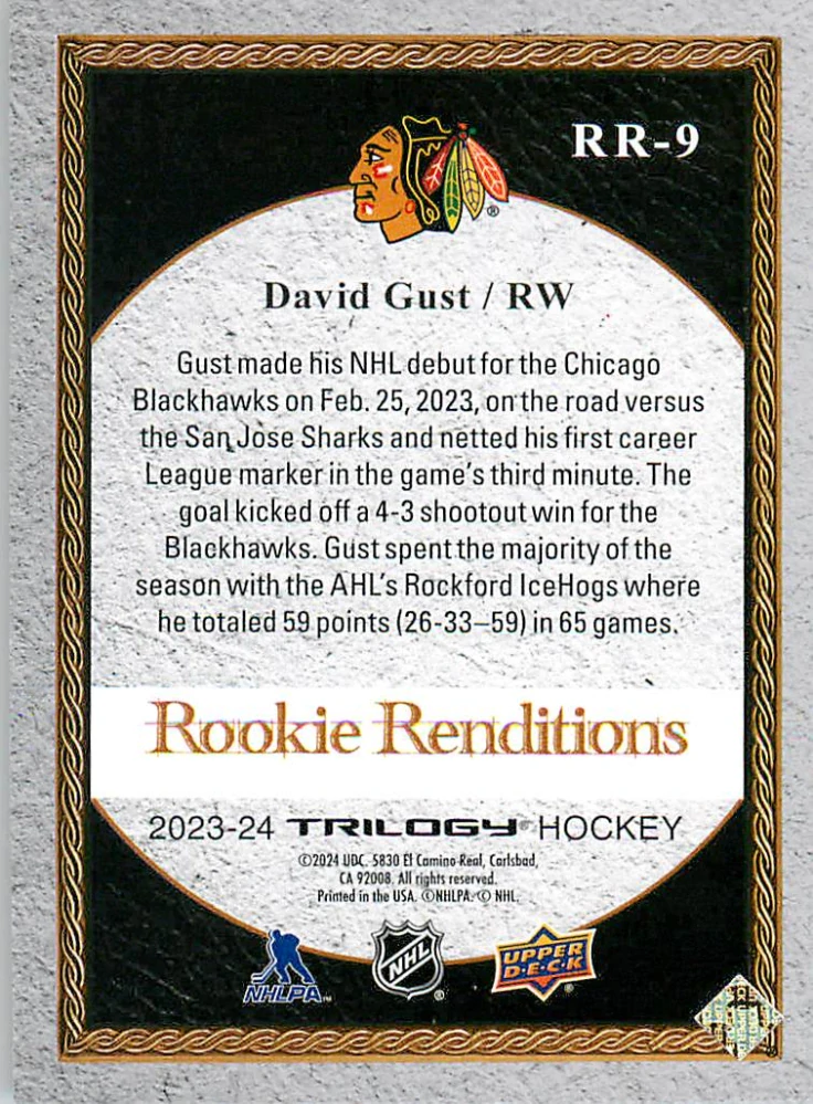 2023-24 UD Trilogy - David Gust - Rookie Renditions #RR-9