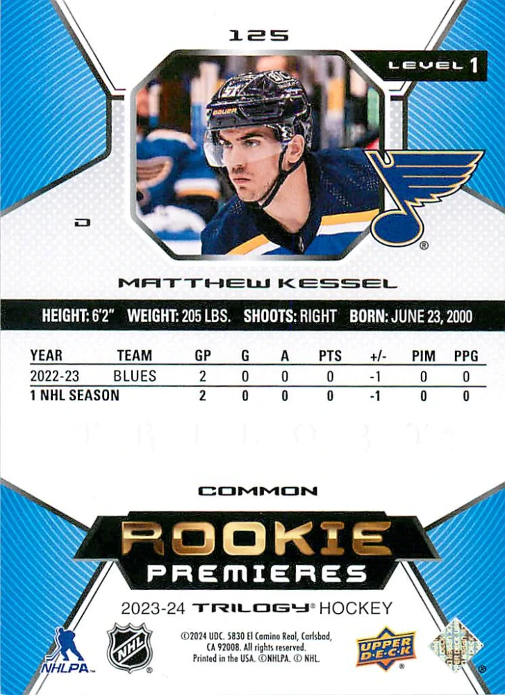 2023-24 UD Trilogy - Matthew Kessel - Rookie Premieres /999 #125