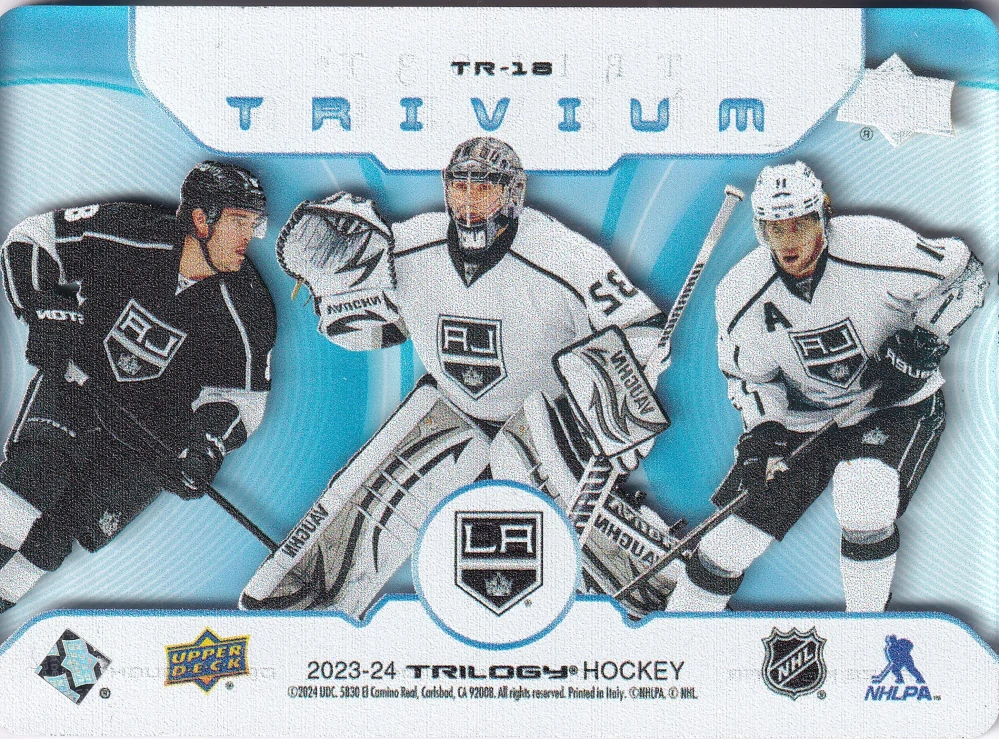 2023-24 UD Trilogy - Anze Kopitar, Jonathan Quick, Drew Doughty - Trivium #TR-18