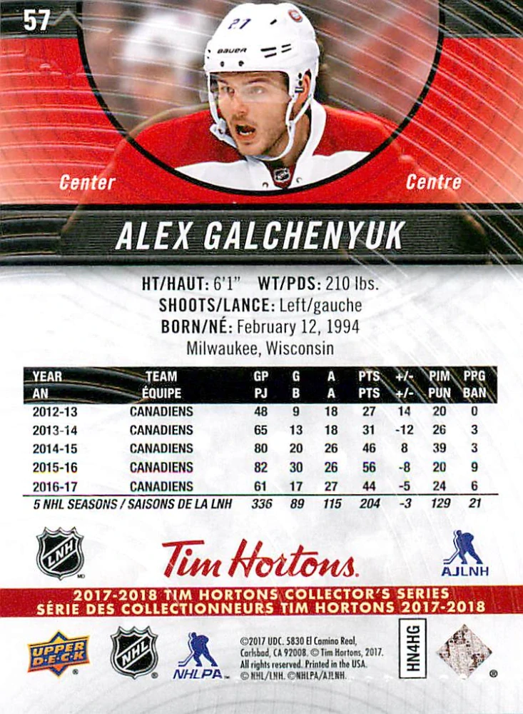 2017-18 UD Tim Hortons Collector's Series - Alex Galchenyuk #57