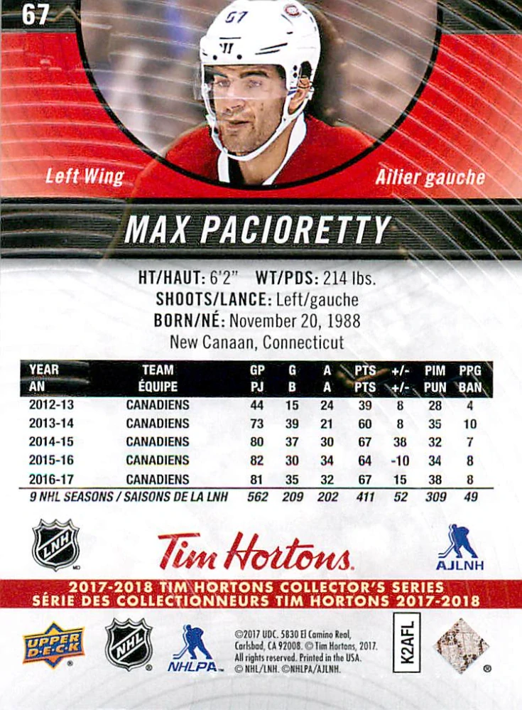 2017-18 UD Tim Hortons Collector's Series - Max Pacioretty #67