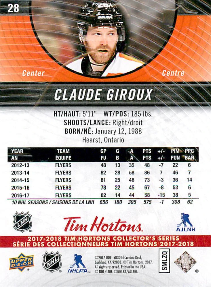 2017-18 UD Tim Hortons Collector's Series - Claude Giroux #28