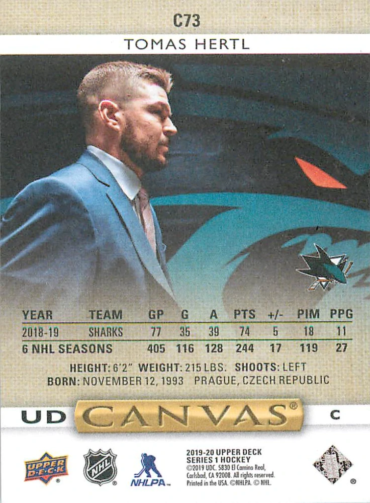 2019-20 UD Series 1 - Tomáš Hertl - Canvas #C73