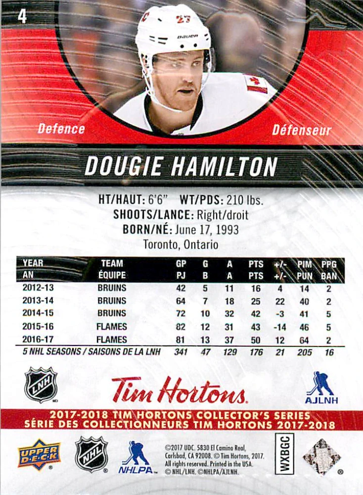 2017-18 UD Tim Hortons Collector's Series - Dougie Hamilton #4