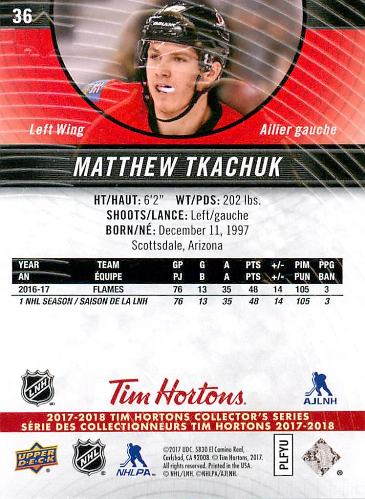 2017-18 UD Tim Hortons Collector's Series - Matthew Tkachuk #36