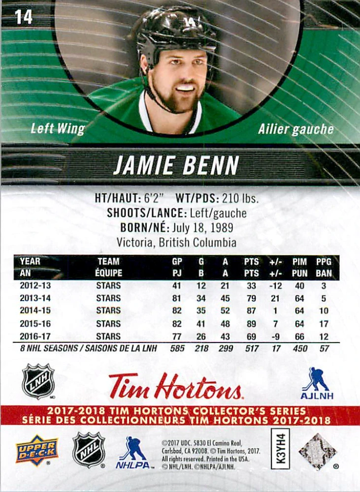 2017-18 UD Tim Hortons Collector's Series - Jamie Benn #14