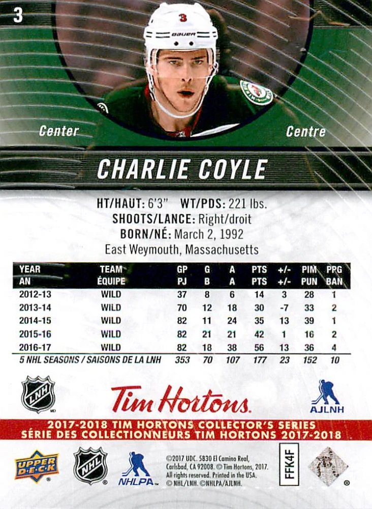 2017-18 UD Tim Hortons Collector's Series - Charlie Coyle #3